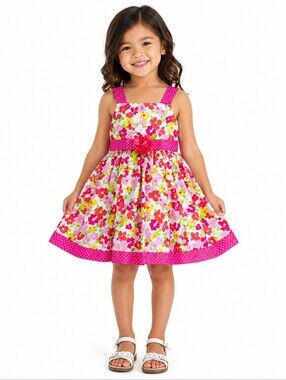 Newberry Little Girls Floral Dress Size 4 Pink Bow Easter Party Spring